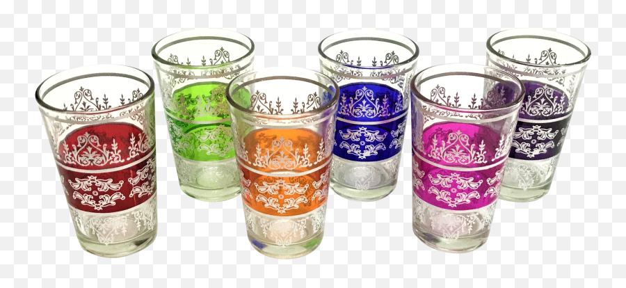 Moroccan Colorful Hand Painted Tea Glasses - Set Of 6 Glass Set Png Transparent Background,Glass Transparent Background