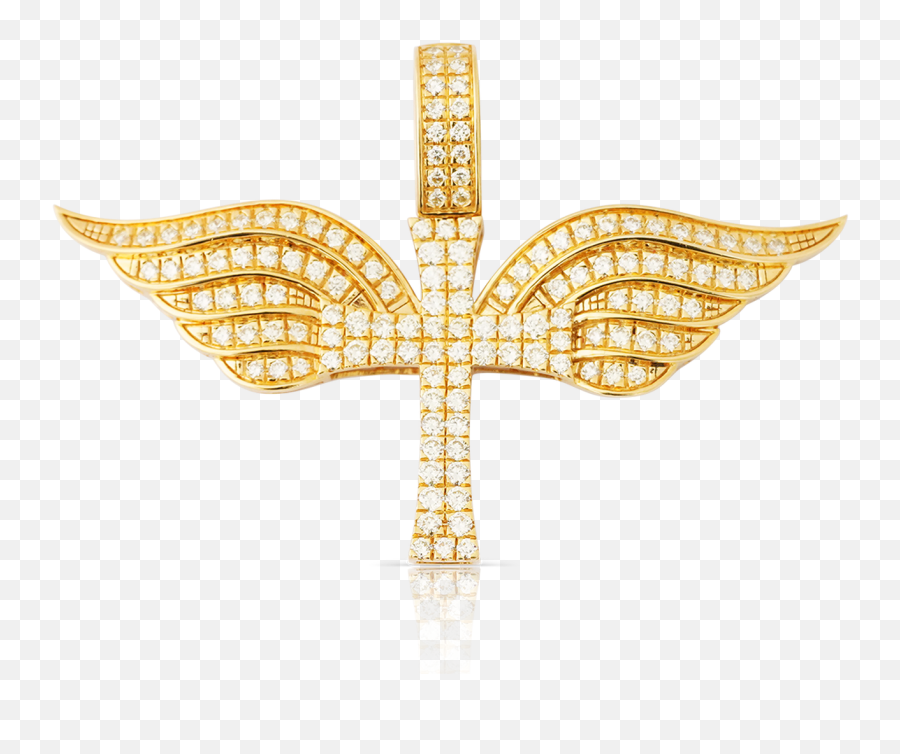 10k Yellow Gold Cross With Wings - Gold Diamond Cross Transparent Png,Gold Wings Png