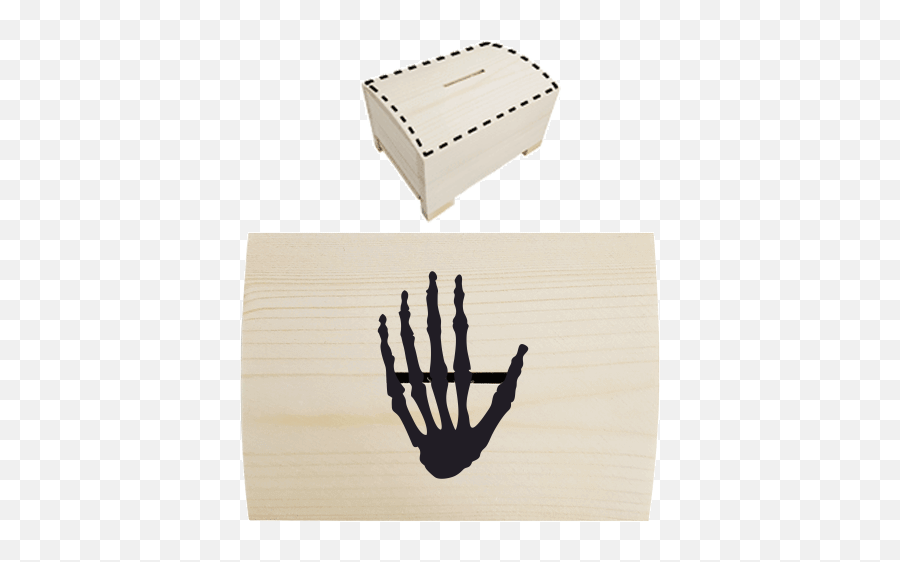 Wooden Money Box With Printing Skeleton Hand - Devná Truhlika Png,Skeleton Hand Png