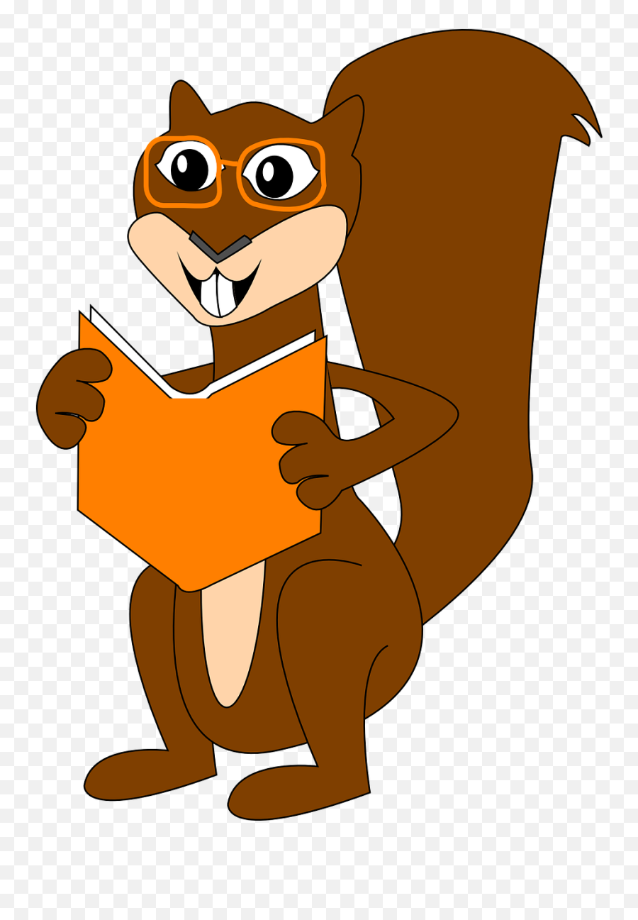 Reading Squirrel Comic Glasses - Brown Squirrel Clipart Png,Cartoon Book Png