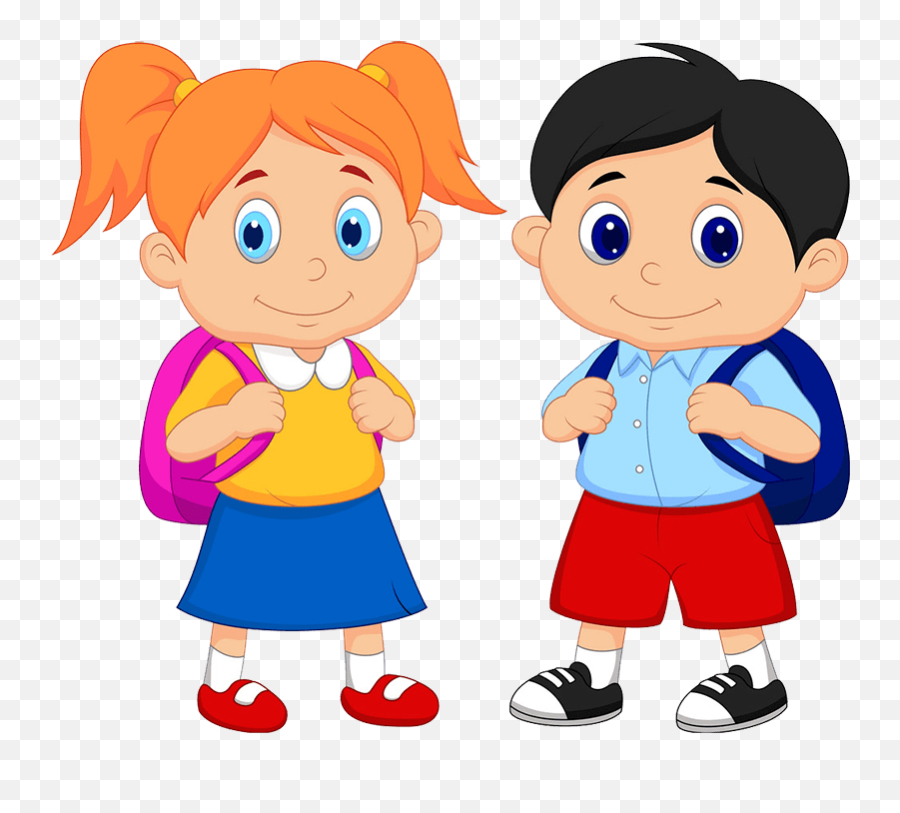 Boy And Girl Student Clipart - Cartoon With School Bag Png,Girl Clipart Png  - free transparent png images 