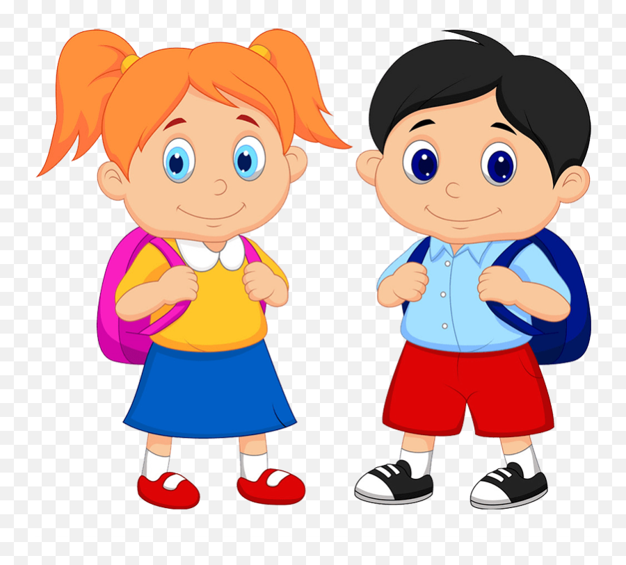 Boy And Girl Student Clipart - Cartoon With School Bag Png,Girl Clipart Png