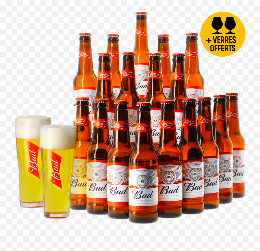 Assortiment Bud 18 Bières Et 2 Verres Offerts - Biere Americaine Arrive En France Png,Budweiser Bottle Png