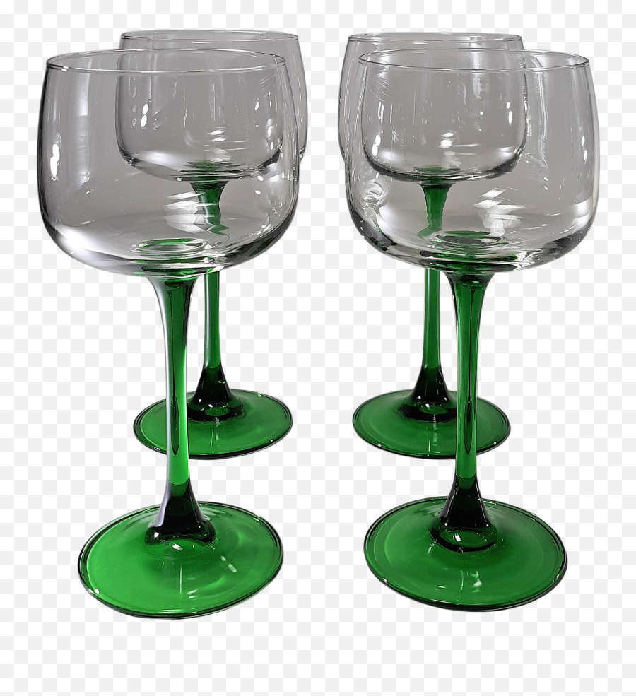 Vintage French Green Stem Wine Glasses - Set Of 4 Wine Glass Png,Wine Glass Transparent
