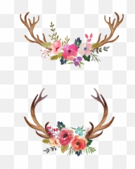 Watercolour Flowers Watercolor Painting - Watercolor Antlers With Flowers Png,Antlers Png