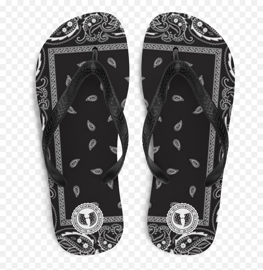 Official Hell Razah Music Inc Black Bandana Designer Logo Flip - Flops For Teen Png,Black Bandana Png