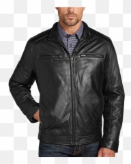 Black Leather Modern Fit Moto Jacket - Solid png