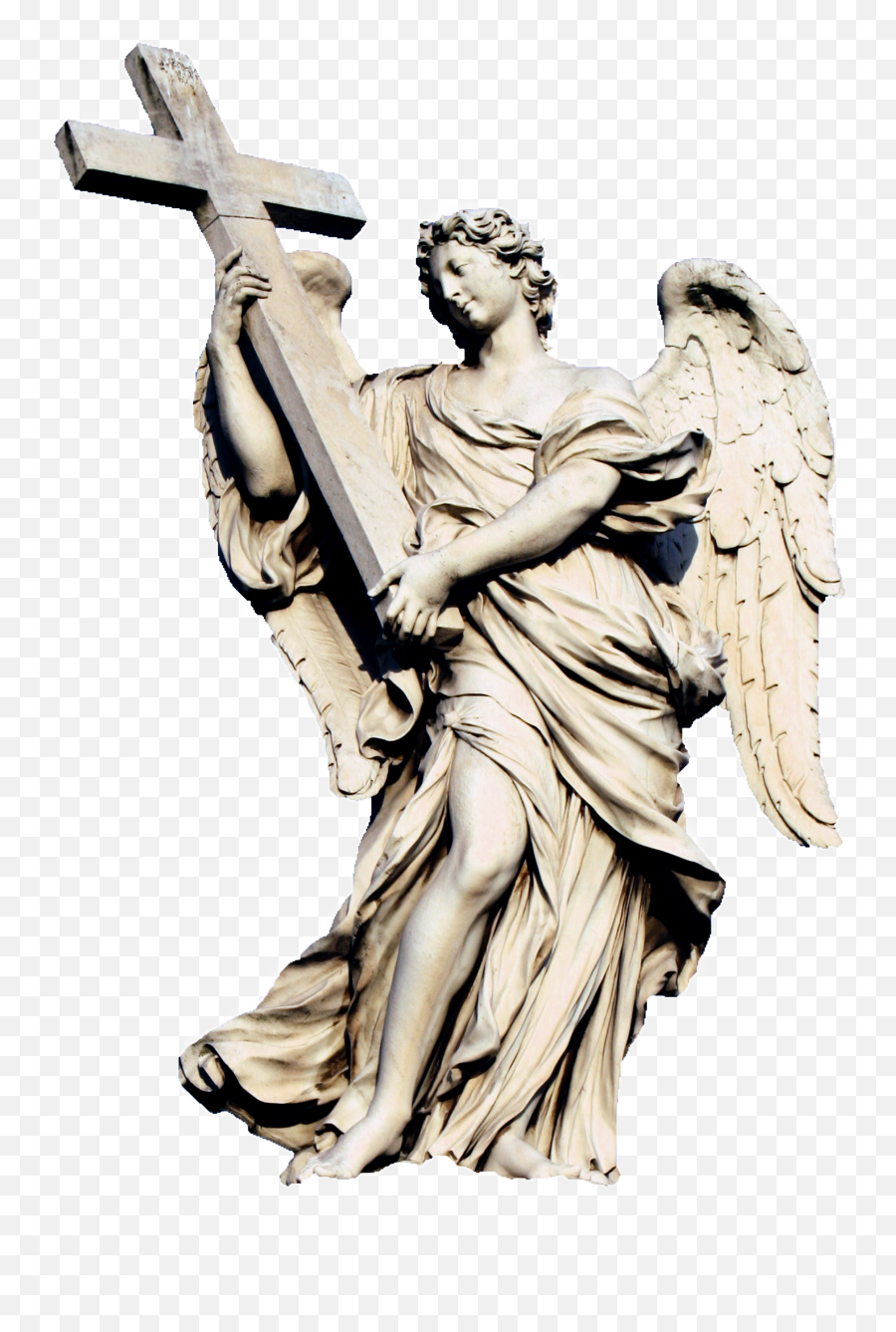 Winged Angel With A Cross - Ponte Sant Angelo Angels High Angel Statue Holding Cross Png,Realistic Angel Wings Png
