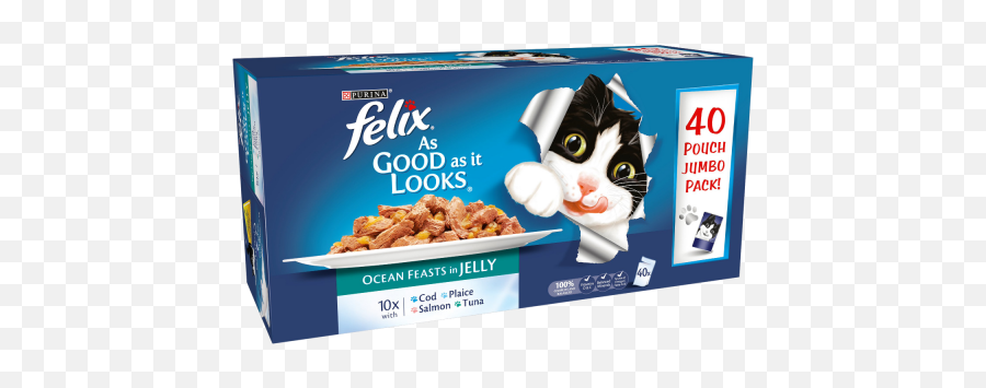 Felix Cat Food Pouches As Good It Looks Ocean Feasts In Jelly 40x100g - Felix The Cat Food Png,Felix The Cat Png