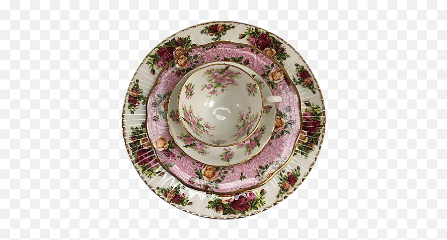 Pink Floral Mixed Fine Porcelain Place Setting - Set Of 4 Saucer Png,Place Setting Png