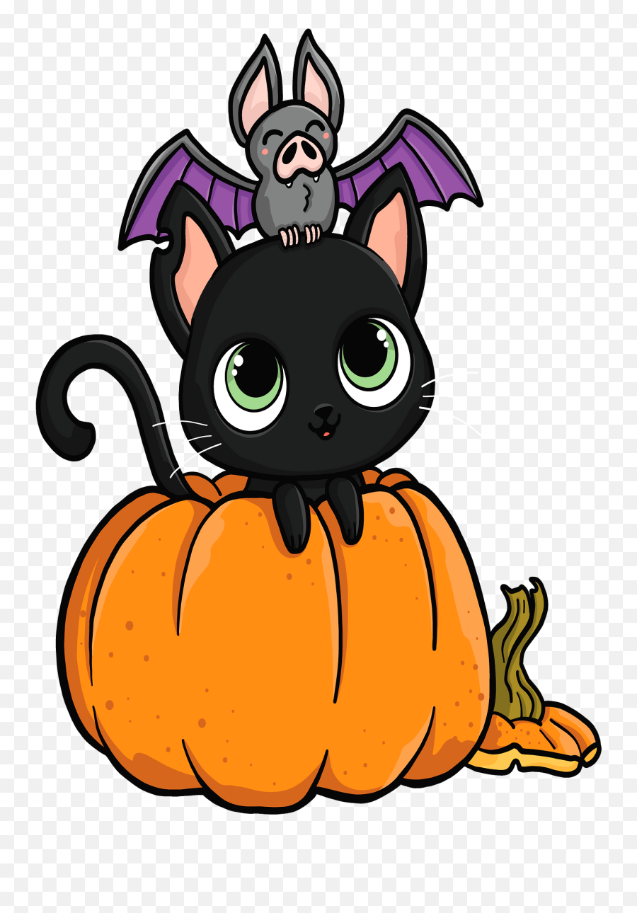 Halloween Cat And Bat Clipart - Cute Halloween Cat Clipart Png,Halloween Cat Png