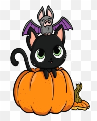 Halloween Cat And Bat Clipart - Cute png