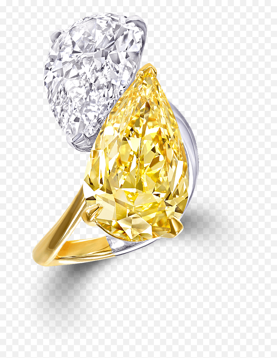 Pear Shape Yellow And White Diamond Ring Featuring A 6 Ct - Engagement Ring Png,White Diamond Png