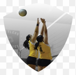 Two Womenu0027s Volleyball Players Jumping To Block Ball - Beach png