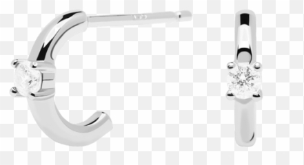 White Solitary Earrings Silver Png