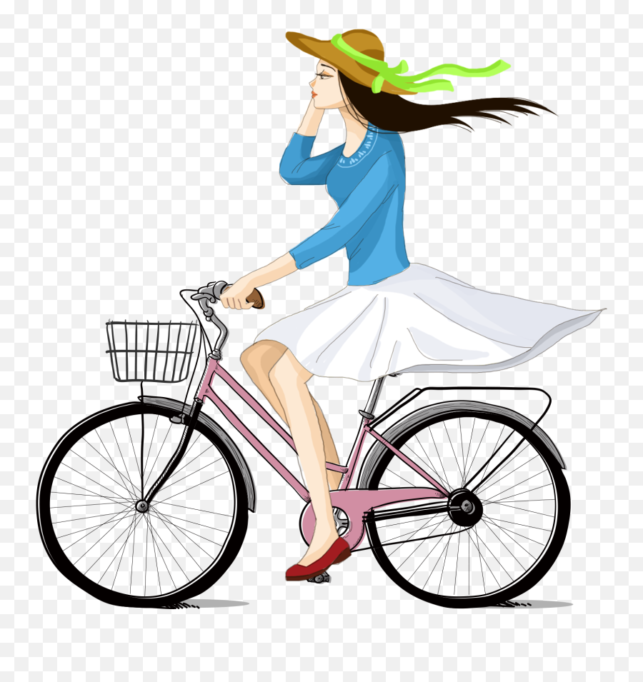 Download Hand Drawn Cartoon Girl Cycling Decoration Vector - Girl Cycling Png,Bicycle Transparent Background