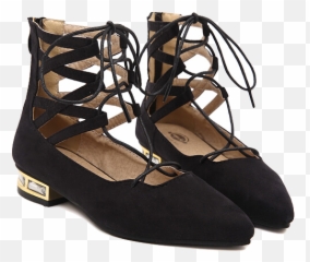 Black Suede Lace Up Pointy Toe Ballet - Suede Png,Ballerina Shoes Png