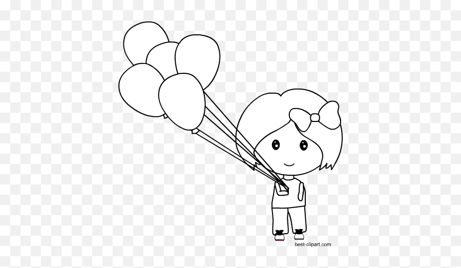 Download Black And White Girl Holding Balloons Clip Art - Fictional Character Png,Black Balloons Png