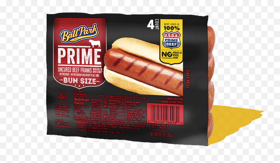 Prime Bun Size Beef Franks Ball Park Brand - Ballpark Prime Beef Franks Png,Hotdog Transparent