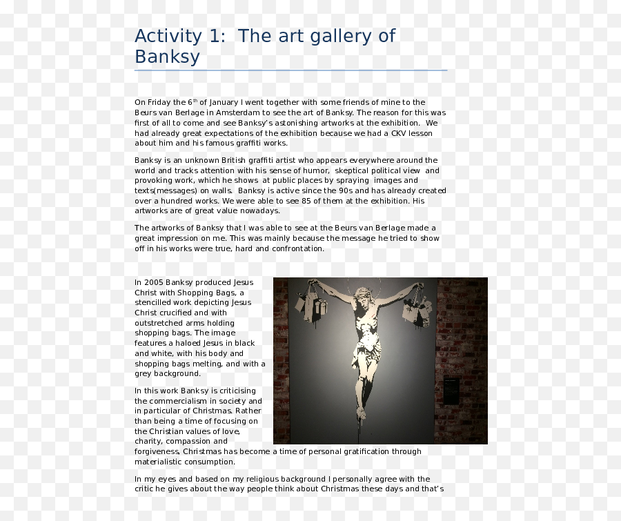 Doc Activity 1 The Art Gallery Of Banksy Paquito Van - Banksy Jesus Png,Banksy Png