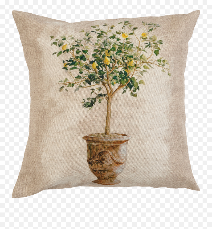 A Cotton And Linen Inkjet Printed Cushion With Lemon Tree Pattern - Tenture Murale Olivier Png,Lemon Tree Png