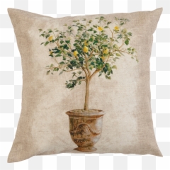 A Cotton And Linen Inkjet Printed Cushion With Lemon Tree Pattern - Tenture Murale Olivier Png,Lemon Tree Png