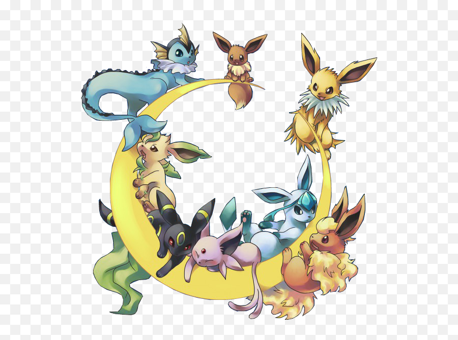 Eevee Eeveelution Flareon Glaceon Leafeon Umbreon Espeo - Eeveelutions On A Moon Png,Glaceon Png