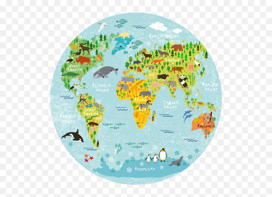 Children World Map Round Placemat 40 Cm - Round Map Of The World Png,World Map Transparent