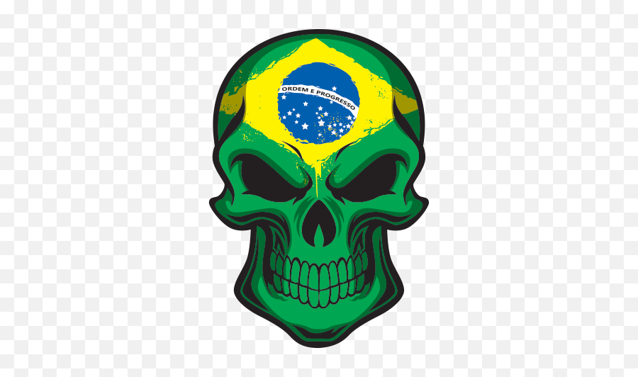Printed Vinyl Brazil Flag Skull Stickers Factory Png