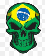Printed Vinyl Brazil Flag Skull Stickers Factory Png