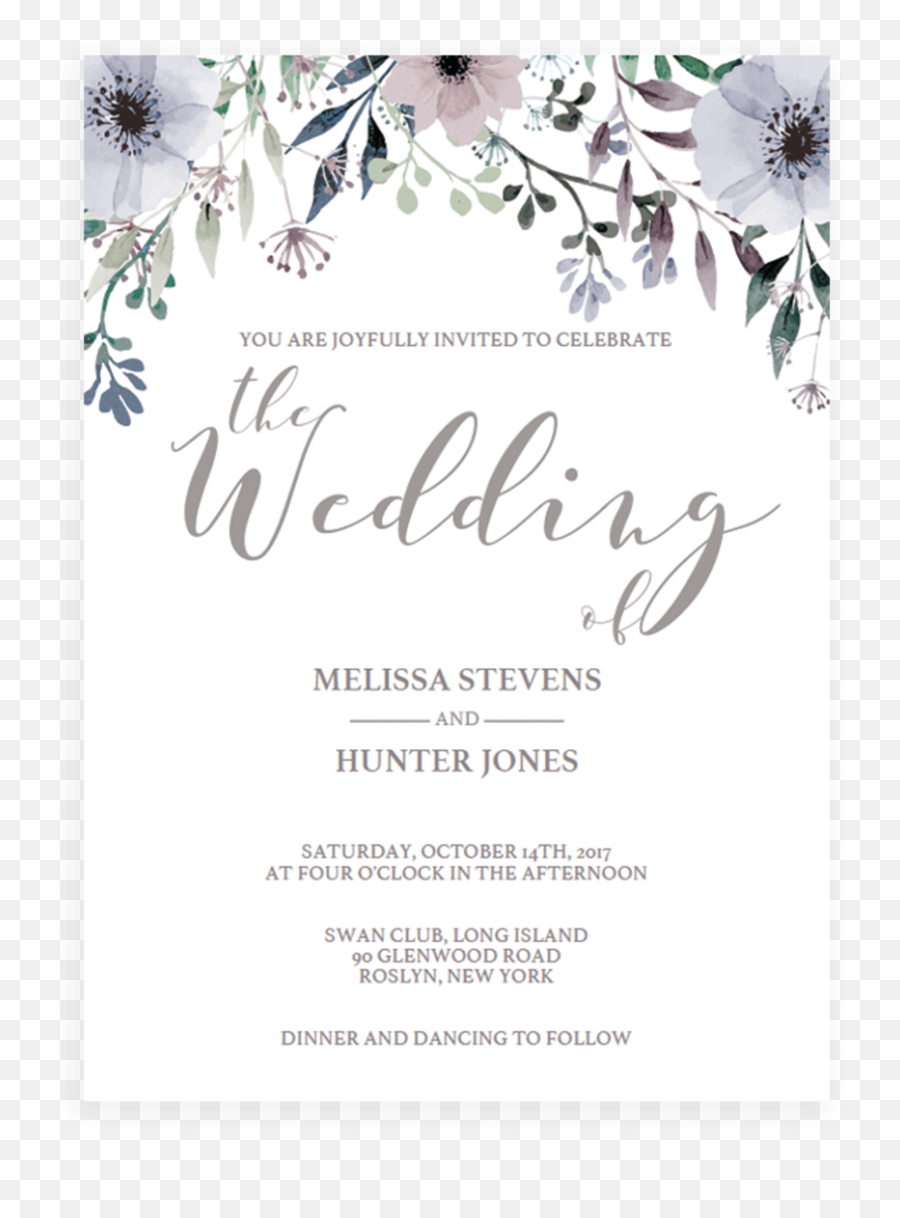 Purple Watercolor Flowers Wedding Invitation Template - Stg1 Bridal Shower Invitation Cards Png,Wedding Invitation Png
