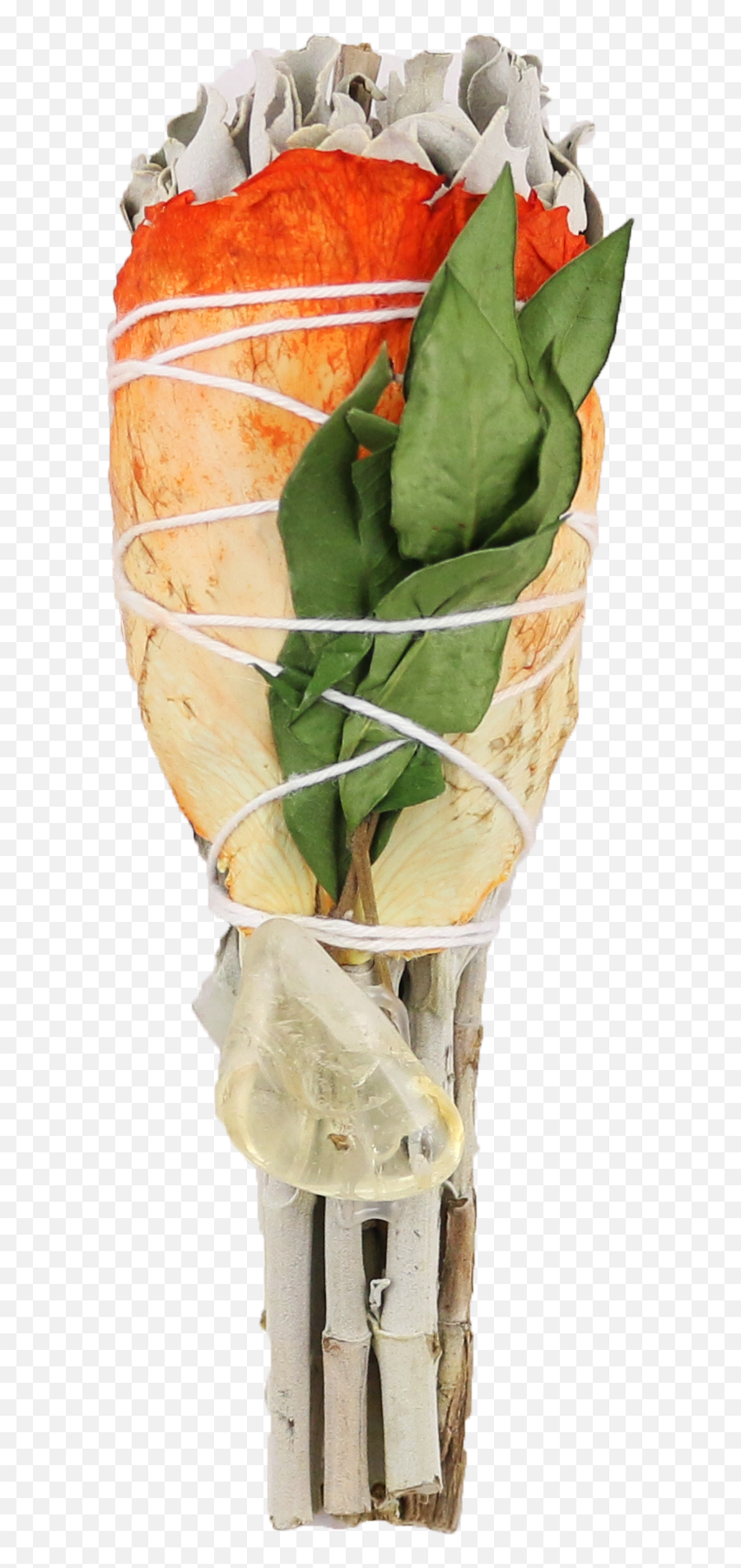 White Sage Torch With Morton Leaves Rose Petals U0026 Citrine - Leaf Vegetable Png,Rose Petals Transparent