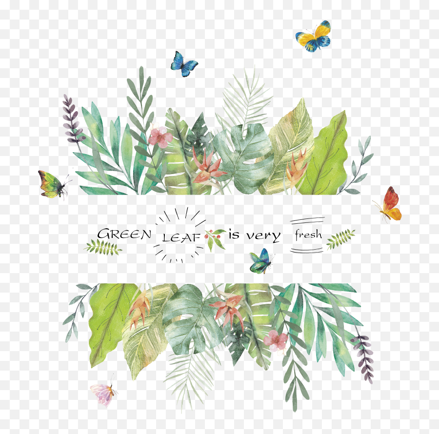 Tropical Tree Leaves Flower Butterfly Wall Stickers Diy Plant Decals For Living Room Bedroom Decoration Home Decor Sticker - Sticker Png,Tropical Tree Png