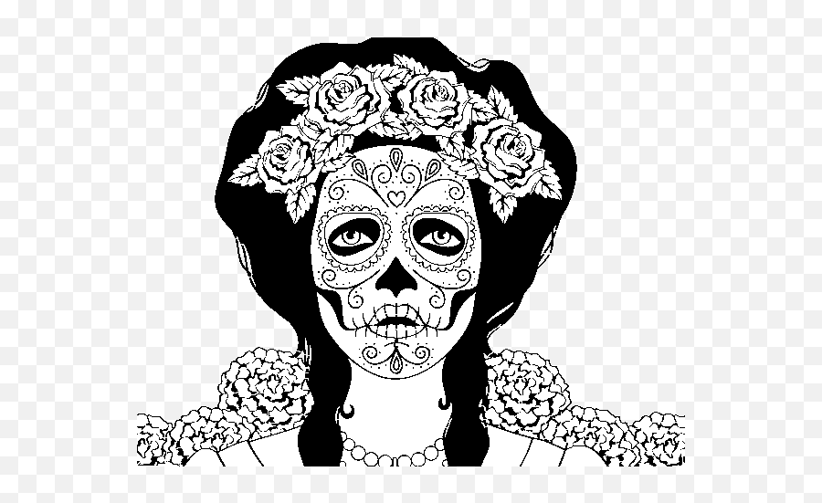 Female Mexican Skull Coloring Page - Caveira Mexicana Mulher Cara Mexicana Dibujo Png,Mexican Skull Png