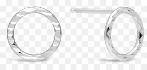 Silver Fancy Open Circle Diamond Cut Stud Earring - Earrings png