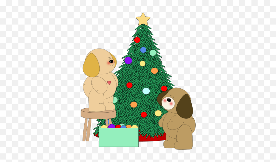 Dogs Decorating Christmas Tree Clip Art - Dogs Decorating Dog Decorating Christmas Tree Clipart Png,Cartoon Christmas Tree Png