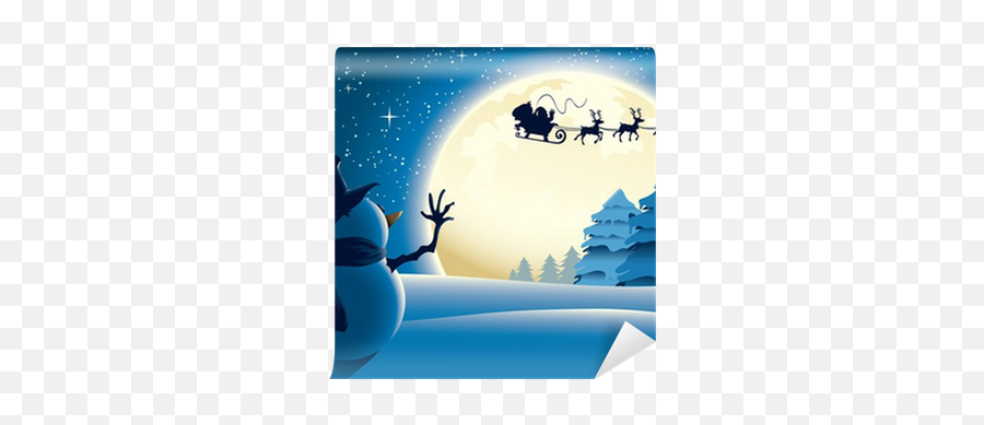 Lonely Snowman Waving To Santa Sleigh Wall Mural U2022 Pixers - We Live To Change Christmas Snowman And And Santa Png,Santa Sleigh Png