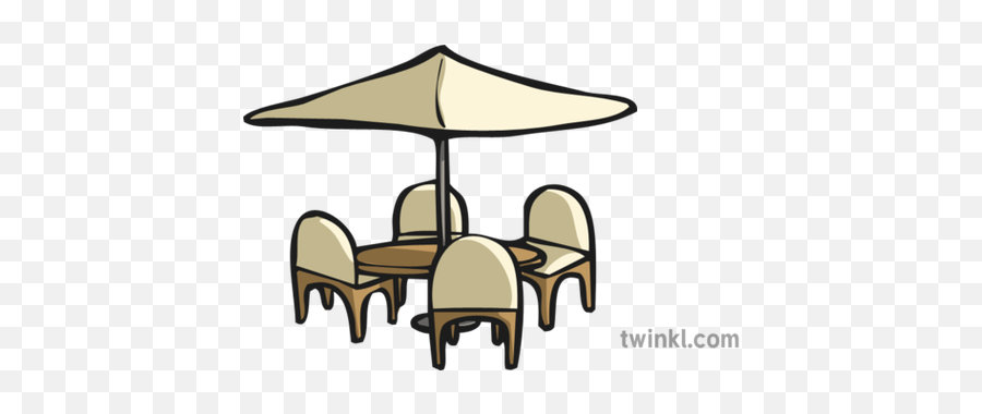 Cafe Parasol Table Chairs Small Illustration - Twinkl Mesa Y Parasol Dibujo Png,Cafe Table Png