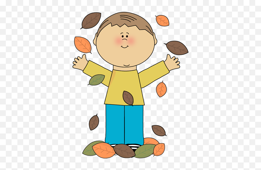 Boy Playing In Leaves Fall Clip Art - Kid In Fall Clipart Png,Boys Png