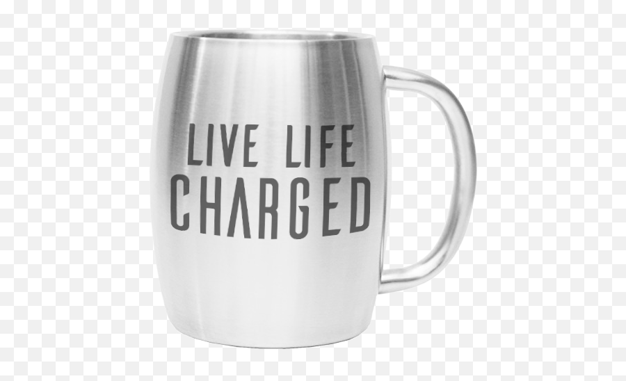 14 Oz Live Life Charged Barrel Mug U2014 The Java Can - Beer Stein Png,Coffee Cups Png