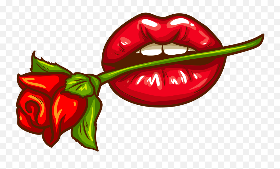 Beautiful Red Lips With Rose Png Image Free Download - Lips Cartoon,Red Lipstick Png