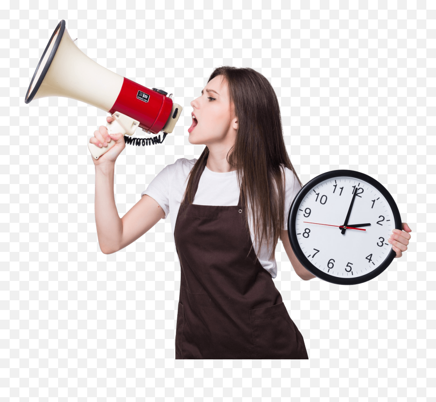 Woman Holding Round Clock Scream Megaphone Png - Watch Smart For Women,Talking Megaphone Icon Free Vector