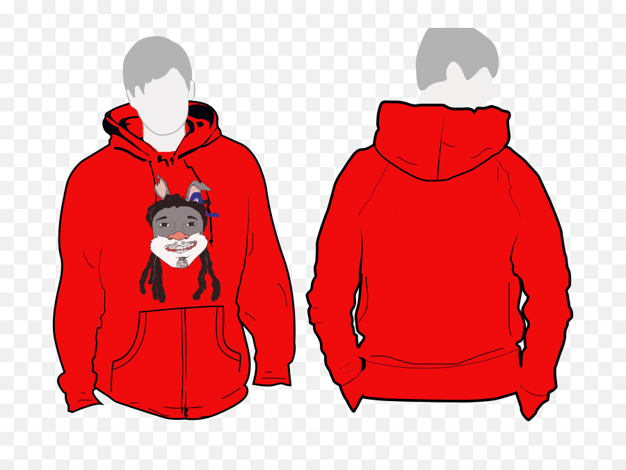 Download Red Hoodie Beware Of The Hare - Black Zipped Hoodie Cartoon With A Hoodie Png,Black Hoodie Png