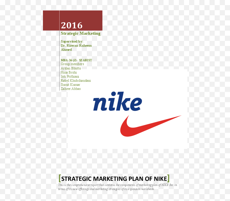 Pdf Strategic Marketing Plan Of Nike Rizwan Raheem Ahmed - Nike Png,Nike Check Logo