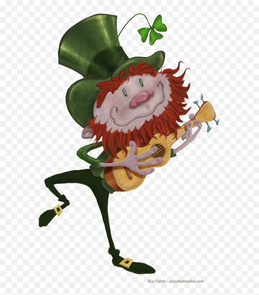 Leprechaun Dancing With His Ukulele Pizza By The Slice - Leprechaun Transparent Png,Pizza Transparent Background