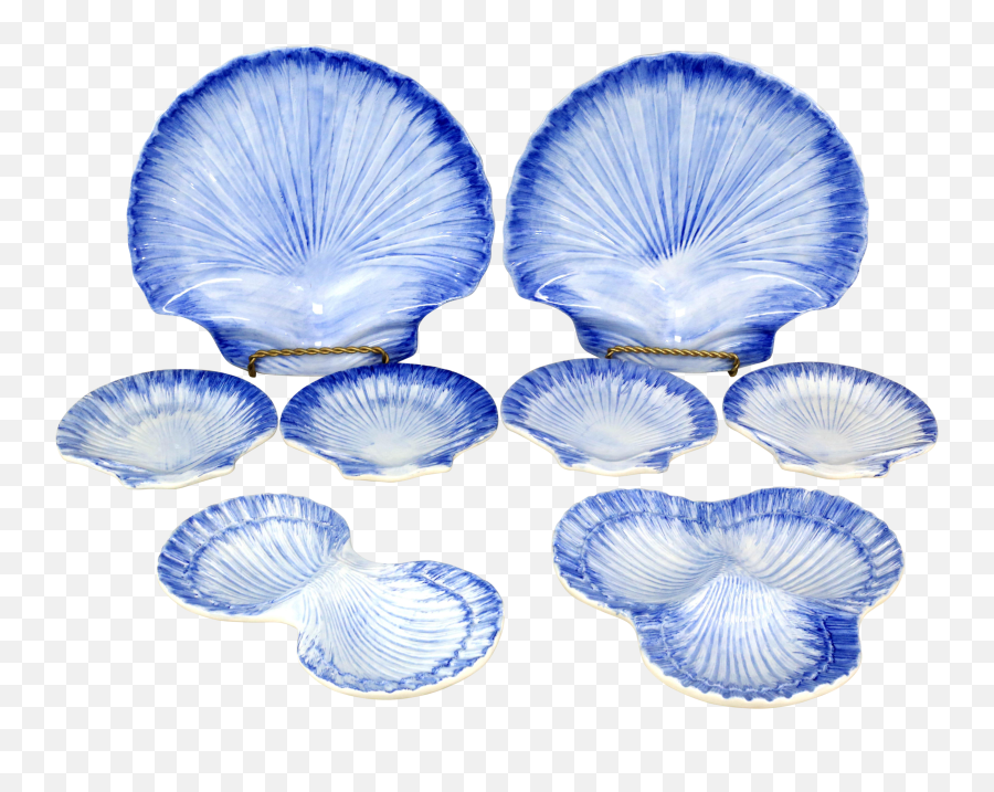 Collection Of Made In Portugal Blue And White Shell Pottery Png