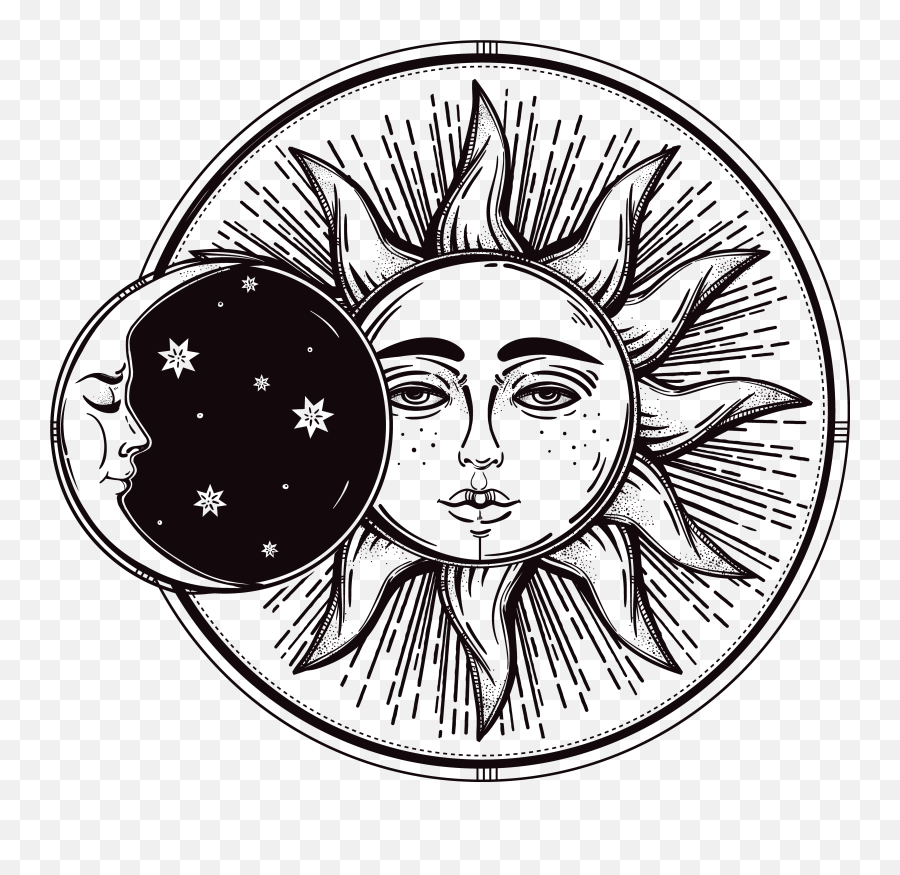 Drawn Lunar Sun Moon - Luna Y Sol Vintage Transparent Sun Moon Png,Sun And Moon Png