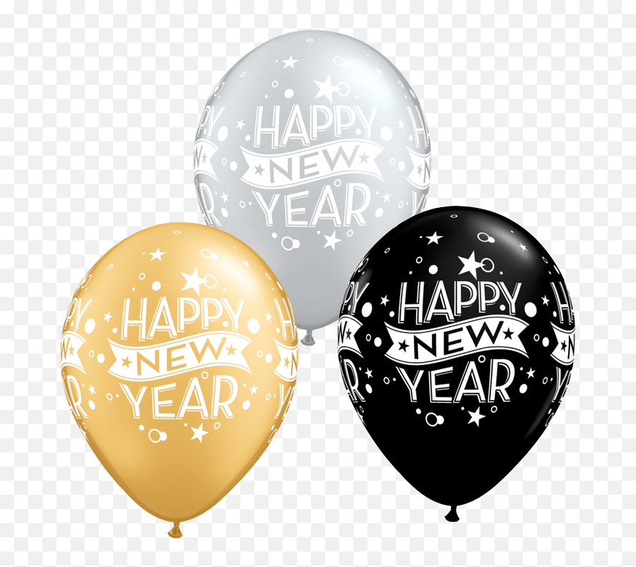 Download Happy New Year Silver Gold U0026 Black Latex Balloons - Transparent Happy New Year Balloons Png,Happy New Year Transparent Background