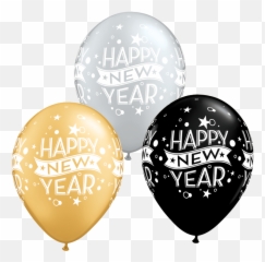 Download Happy New Year Silver Gold U0026 Black Latex Balloons - Transparent Png
