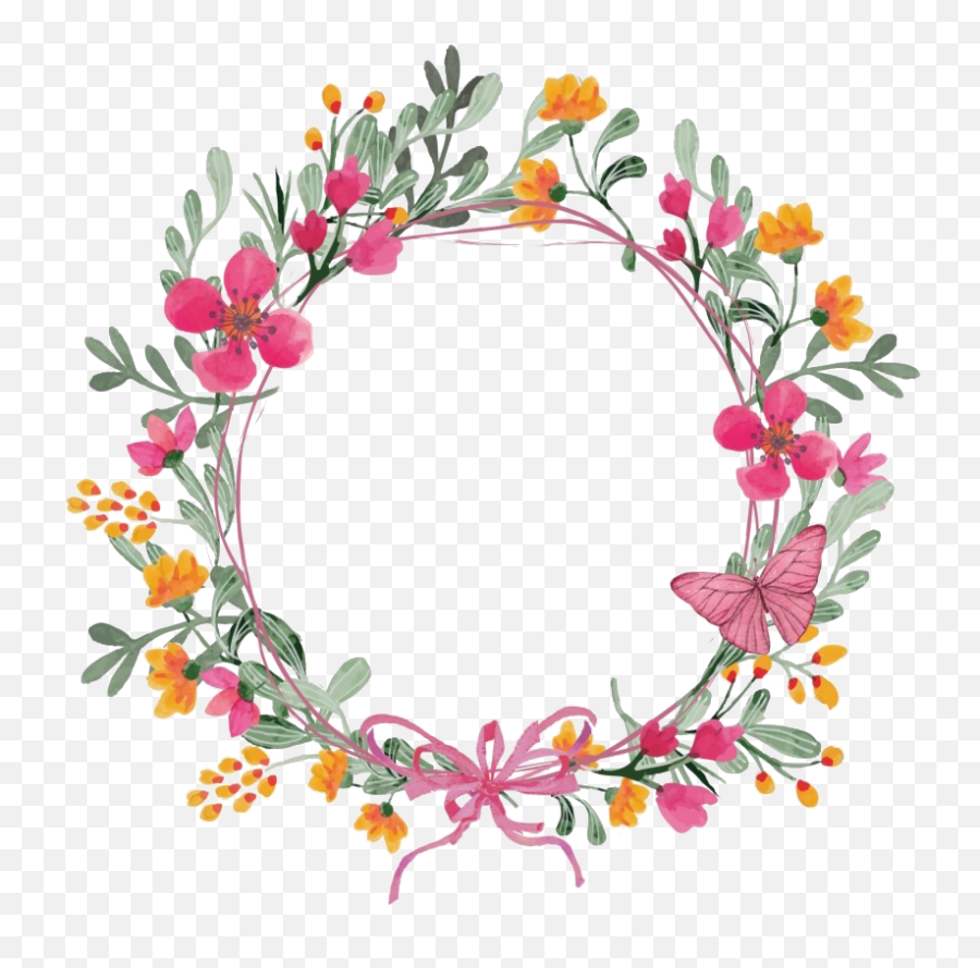 Modern Floral Garland Png Clipart - Flower And Butterfly Wreath,Flower Garland Png